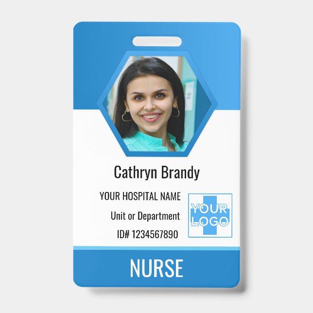 Personalised blue Employee ID, Photo, Name ID Badge (Front)