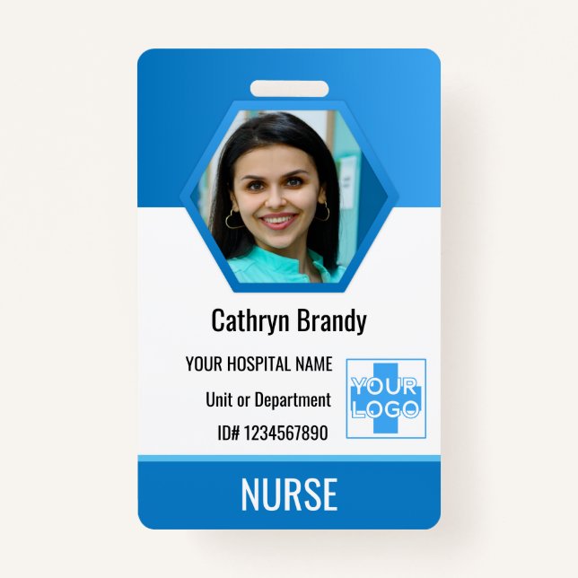Personalised blue Employee ID, Photo, Name ID Badge (Front)
