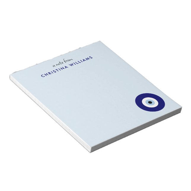 Personalised Blue Evil Eye Protection Symbol Notepad (Angled)