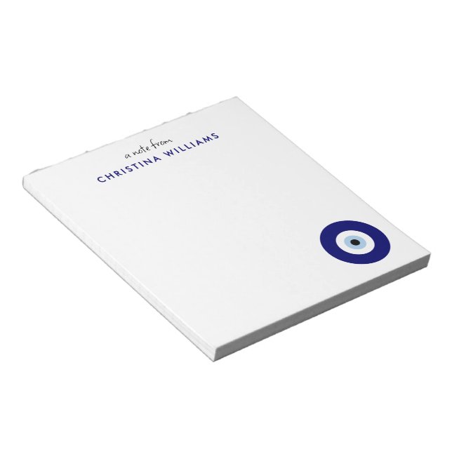 Personalised Blue Evil Eye Protection Symbol Notepad (Angled)