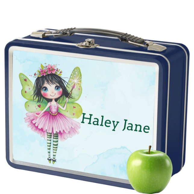 Personalised Blue Fairy Kids Metal Lunch Box (Personalized Blue Fairy Lunch Box for Kids – Cute Custom Name Whimsical Girl’s School Snack Box)
