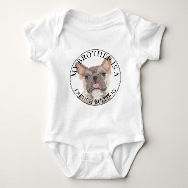 Personalised Blue Fawn Tricolor French Bulldog Baby Bodysuit (Front)