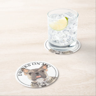 Personalised Blue Fawn Tricolor Frenchie Bulldog Round Paper Coaster