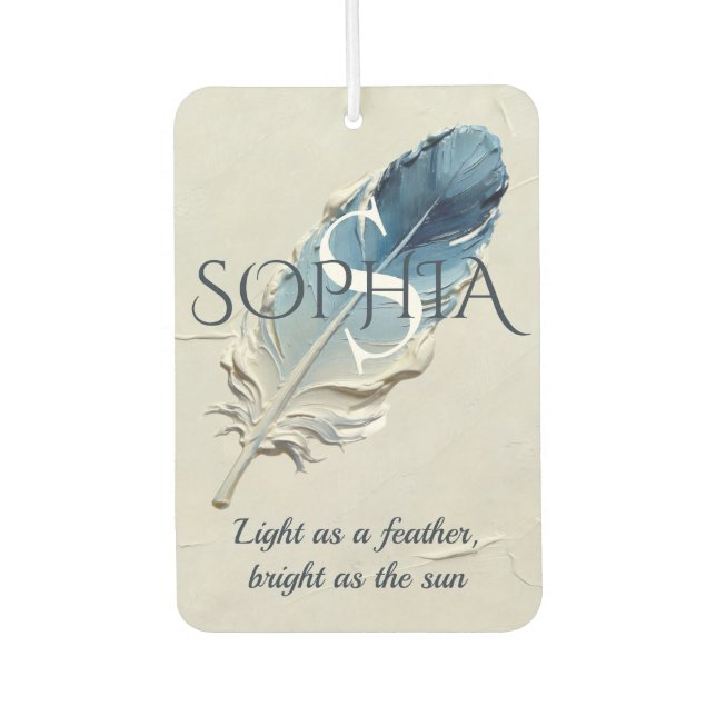 Personalised Blue Feather Custom Name Monogram  Car Air Freshener (Front)