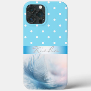 Personalised Blue Feather Dots iPhone 13 Pro Max Case