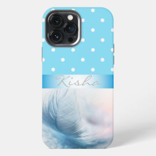 Personalised Blue Feather Dots iPhone 13 Pro Max Case