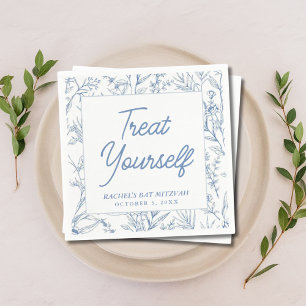 Personalised Blue Floral Bat Mitzvah Napkins