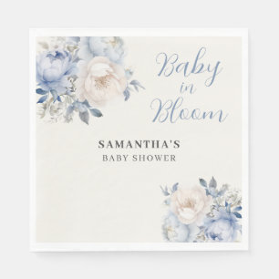 Personalised Blue Floral Boy Baby In Bloom Shower  Napkin