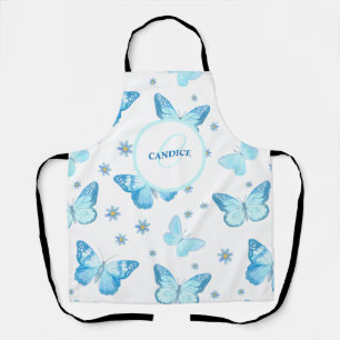 Personalised Blue Floral Butterfly  Apron