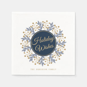 Personalised Blue Floral Christmas Holiday Wishes Napkin