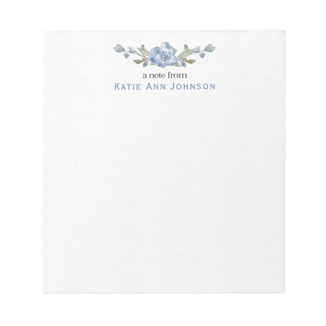 Personalised Blue Floral Custom Stationery Notepad (Front)