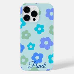 personalised blue floral iPhone 14 pro max case