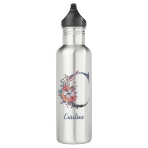 Personalised Blue Floral Monogram C  710 Ml Water Bottle