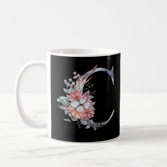 Personalised Blue Floral Monogram C Coffee Mug (Left)