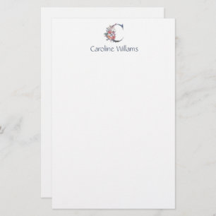 Personalised Blue Floral Monogram C  Stationery