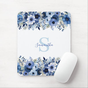 Personalised Blue Floral   Mouse Pad