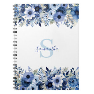 Personalised Blue Floral Notebook