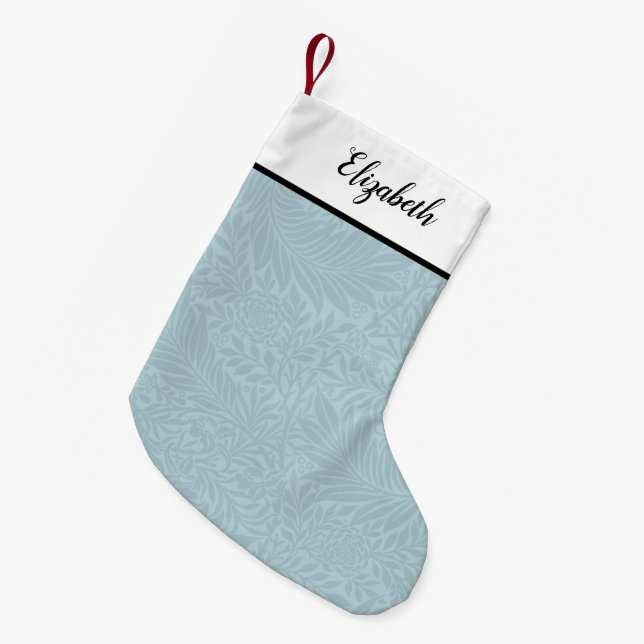 Personalised Blue Floral Pattern Small Christmas Stocking (Front (Hanging))