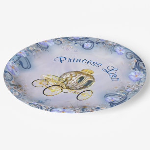 Personalised Blue Floral Princess Enchanted Paper Plate