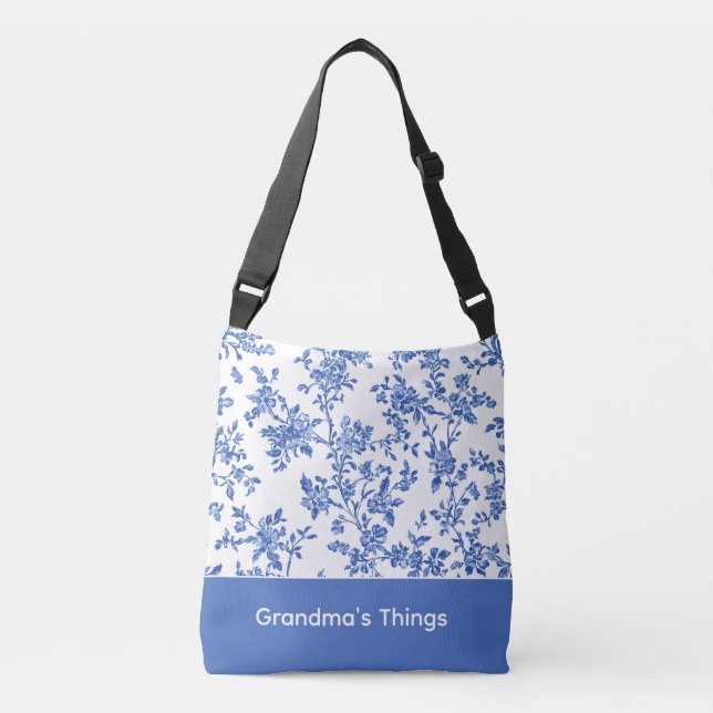 Personalised Blue Floral Tote Bag (Front)