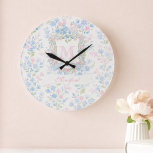 Personalised Blue Floral Wall Clock