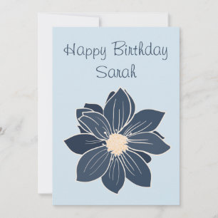Personalised Blue Flower Happy Birthday Card 
