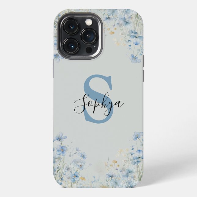Personalised Blue Flower Monogram iPhone Case (Back)