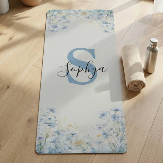 Personalised Blue Flower Monogram Yoga Mat (Creator Uploaded)