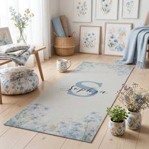 Personalised Blue Flower Monogram Yoga Mat