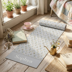 Personalised Blue Flower Name Yoga Mat