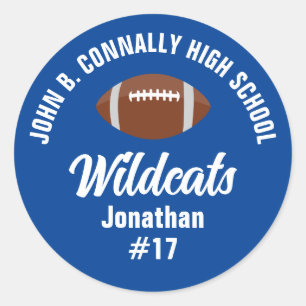 Personalised Blue Football Player High School Classic Round Sticker