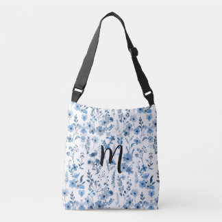 Personalised Blue French  Floral  Crossbody Bag
