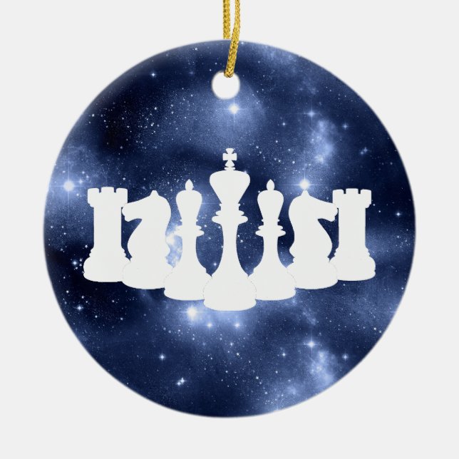 Personalised Blue Galaxy Chess King Christmas Ceramic Ornament (Front)