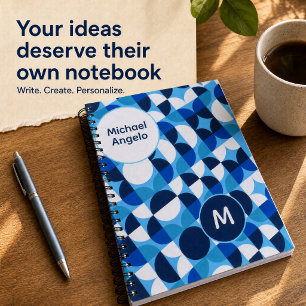 Personalised Blue Geometric Monogram Planner