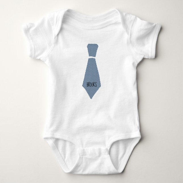 Personalised Blue Gingham Plaid Necktie Tie Baby Bodysuit (Front)