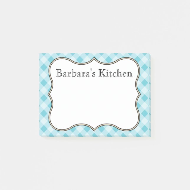 Personalised Blue Gingham Post It Notes (Front)