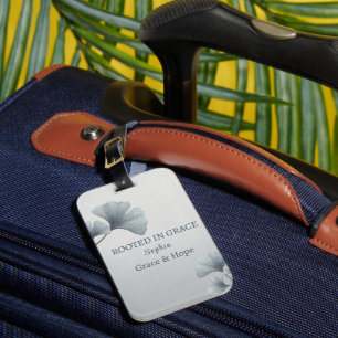 Personalised Blue Ginkgo Leaf Custom Name Luggage Tag