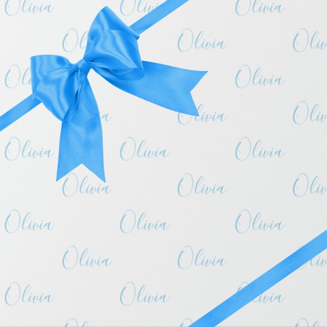 Personalised Blue Girly Elegant Name  Wrapping Paper (Creator Uploaded)
