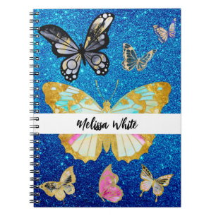Personalised Blue Glitter Butterfly Notebook