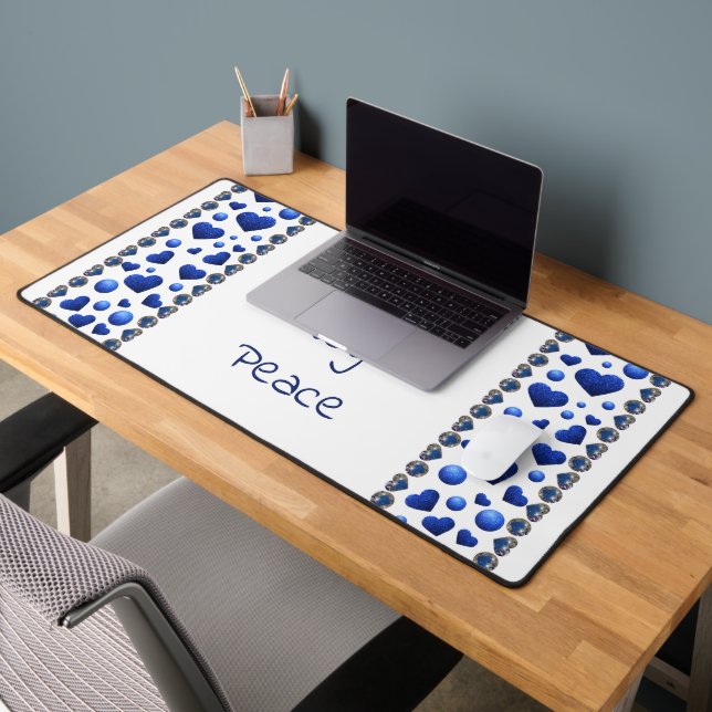 Personalised, Blue glitter heart  throw pillow Desk Mat (Office 2)