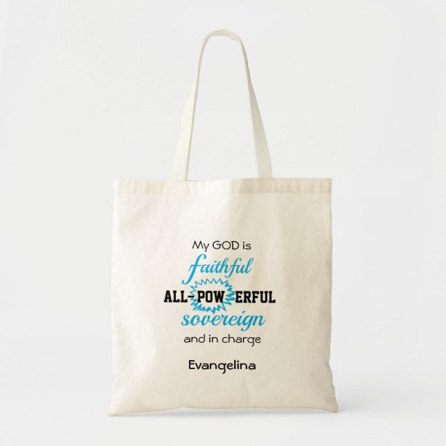 Personalised Blue GOD IS FAITHFUL Christian Tote Bag (Front)