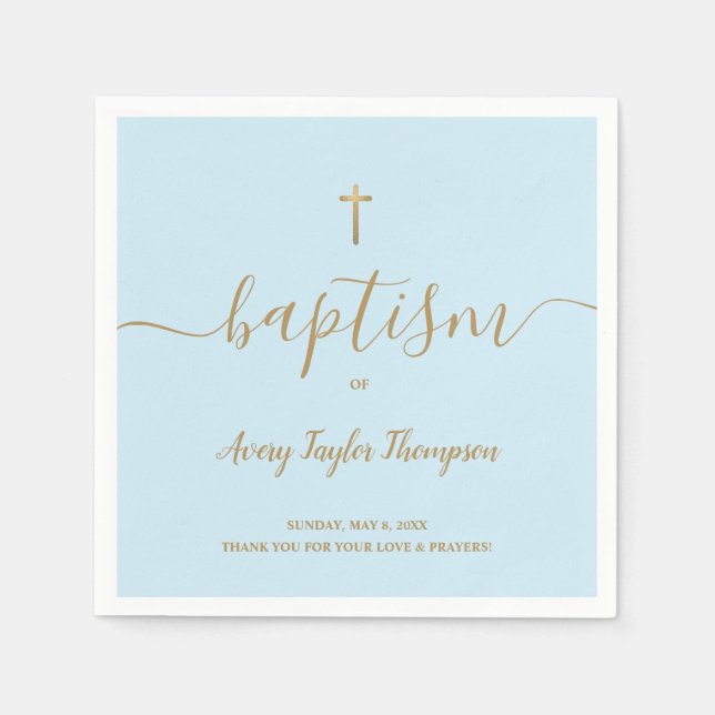 Personalised  blue Gold Cross boy baptism elegant  Napkin (Front)