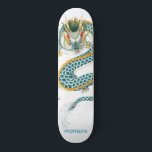 Personalised Blue Gold Dragon Skateboard<br><div class="desc">Personalised bold Asian art dragon skateboard with your name in a red sans serif type. Bold blue gold and black.</div>