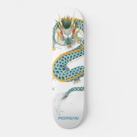 Personalised Blue Gold Dragon Skateboard