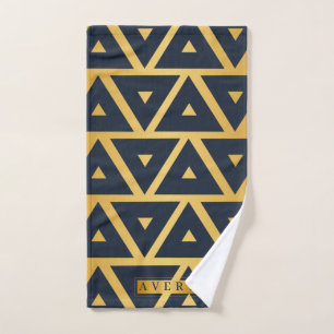 Personalised Blue Gold Geometric pattern design Hand Towel