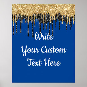 Personalised Blue Gold Glitter Birthday Photo Prop Poster
