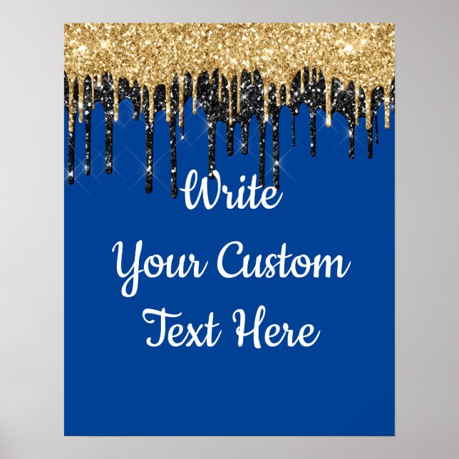 Personalised Blue Gold Glitter Birthday Photo Prop Poster (Front)
