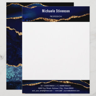 Personalised Blue Gold Glitter Letterhead Example