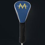 Personalised Blue Gold Name on Modern Driver Golf Head Cover<br><div class="desc">Personalised Name and Initial Letter custom printed on a Golf Club Driver Cover with a Monogram in a modern classic sans serif font in navy blue and maize gold or yellow to match your favourite colours, or favourite sports team or university college or school colours. Custom Driver Covers are great...</div>