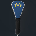 Personalised Blue Gold Name on Modern Driver Golf Head Cover<br><div class="desc">Personalised Name and Initial Letter custom printed on a Golf Club Driver Cover with a Monogram in a modern classic sans serif font in navy blue and maize gold or yellow to match your favourite colours, or favourite sports team or university college or school colours. Custom Driver Covers are great...</div>